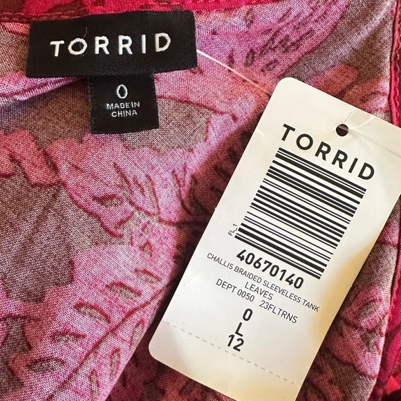 Torrid Cottage Boho Leaf Print Braided Strap Tank Top Large NWT Tropical Summer - Picture 11 of 13